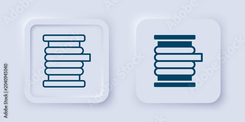 Filled and outline Wire electric cable on a reel or drum icon isolated on grey background. Square button. Vector