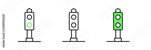 Obraz na płótnie Set line Train traffic light icon isolated on white background