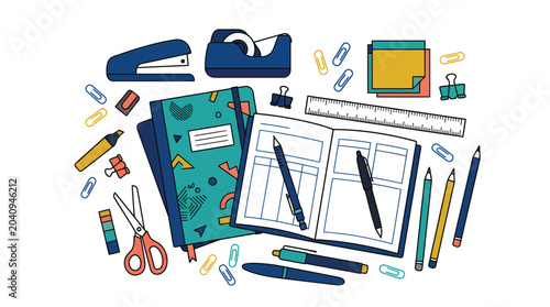 фотографія Office Supplies & Stationery Collection for Business & Study Planning