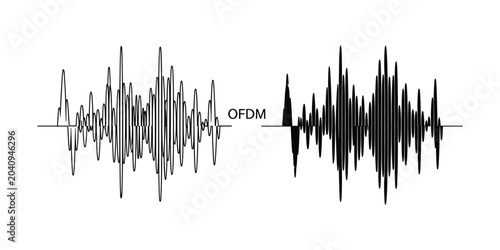 Schilderij op canvas Orthogonal Frequency Division Multiplexing wave signals in black and white compa