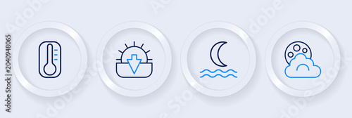 Photos Set line Cloud with moon, Night fog or smoke, Sunset and Thermometer icon