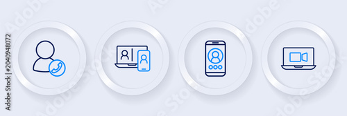 Set line Video chat conference, and icon. Vector