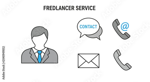 Freelancer service provides contact information with icons on a white background