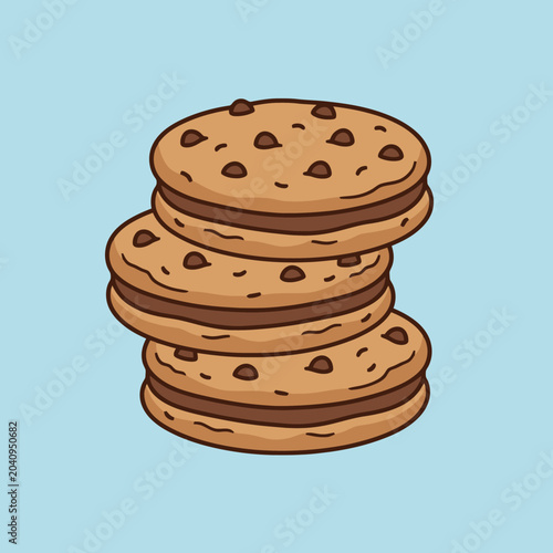Foto A stack of three delicious chocolate chip sandwich cookies isolated