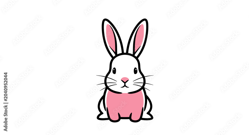 Fototapeta premium Cute cartoon white rabbit with pink ears and feet.
