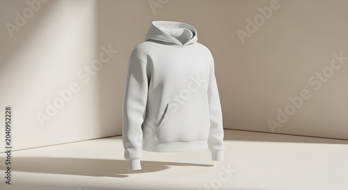 A light blue hooded sweatshirt stands prominently against a soft neutral backdrop showcasing its simple design and relaxed fit