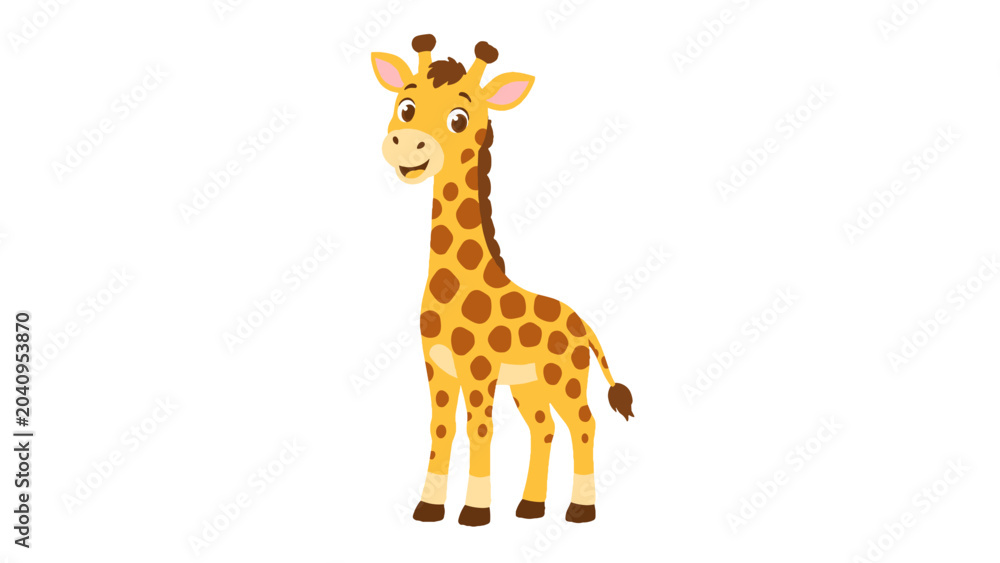 Obraz premium Cute cartoon giraffe standing isolated on white background