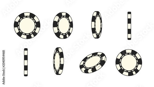 Foto Black and white casino chip set shown from multiple angles