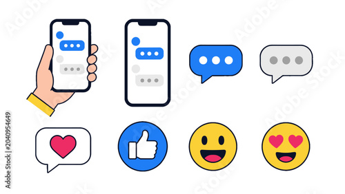 Fotografie Messaging and social media reaction icons in flat vector style