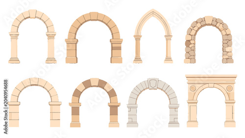 Canvas-taulu Set of decorative stone archway designs in flat vector style