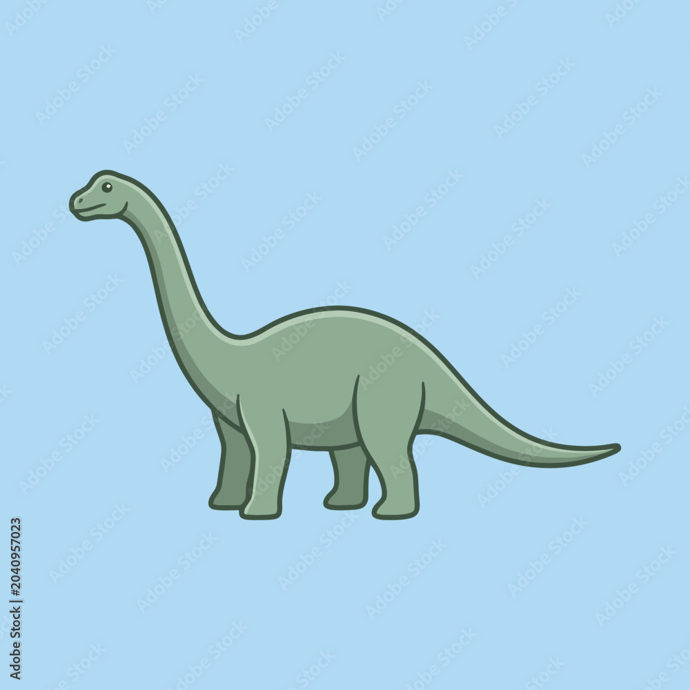 Naklejka premium A cute green long neck dinosaur stands on a blue background