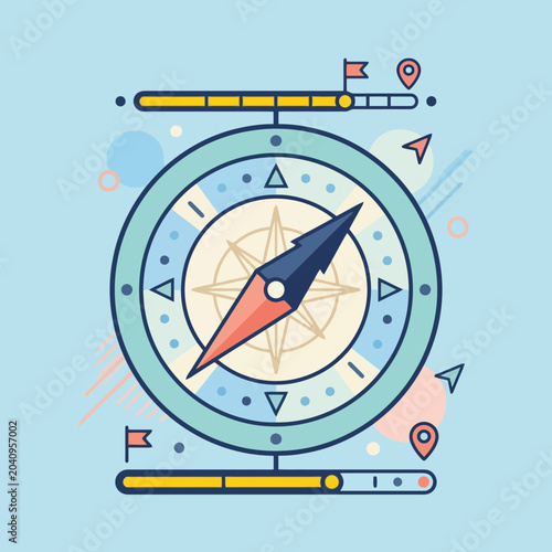 Quadro em tela A flat vector illustration of a navigational compass icon design