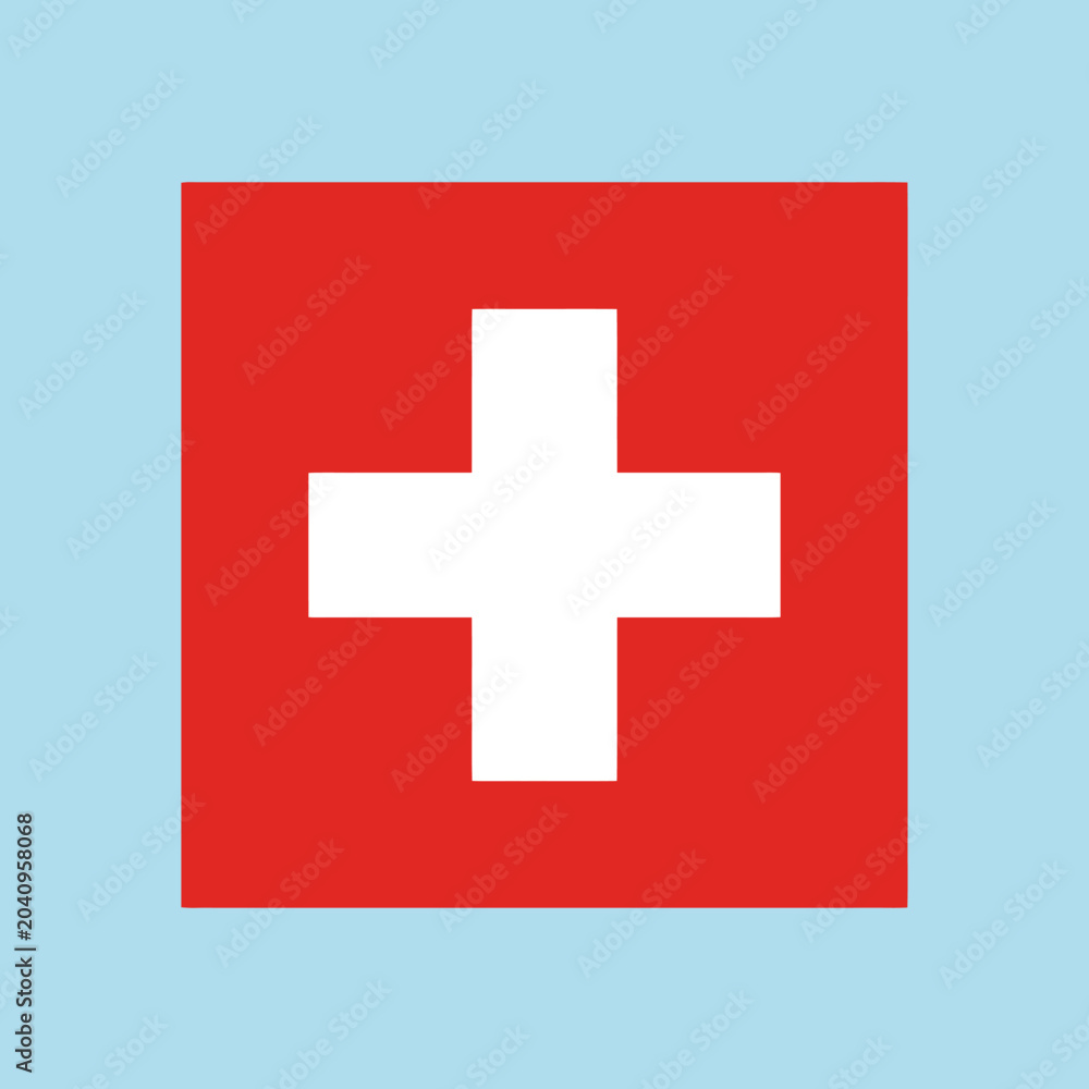 Obraz premium A bold white cross centered on a vibrant red square background