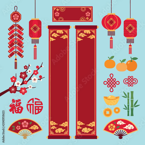 A collection of traditional festive decorations on a light background