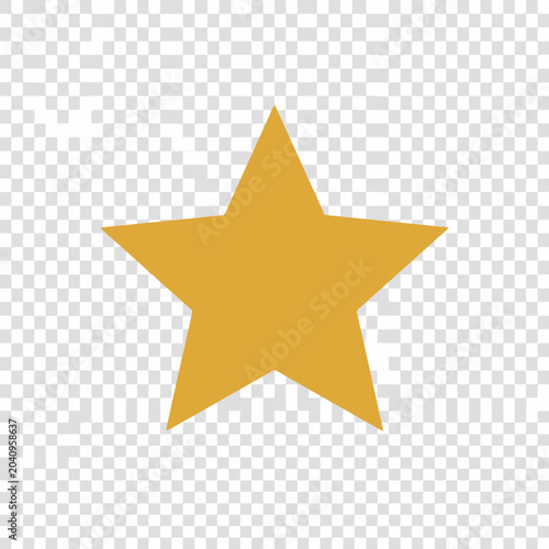 A simple golden five pointed star shape on a transparent background