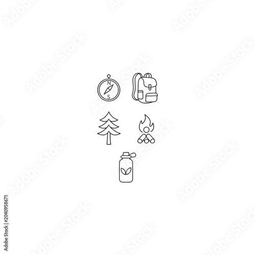 Minimalist adventure and camping line art icon set vector