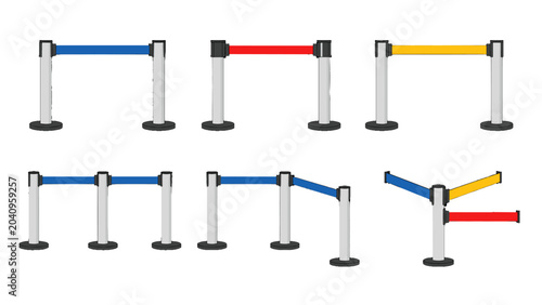 Schilderij op canvas Vector set of retractable belt barrier stanchions