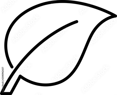 Simple black outline icon of a single leaf isolated on transparent background