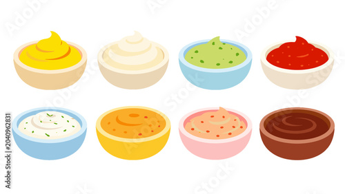 Schilderij op canvas Set of colorful sauce bowls isolated on white background