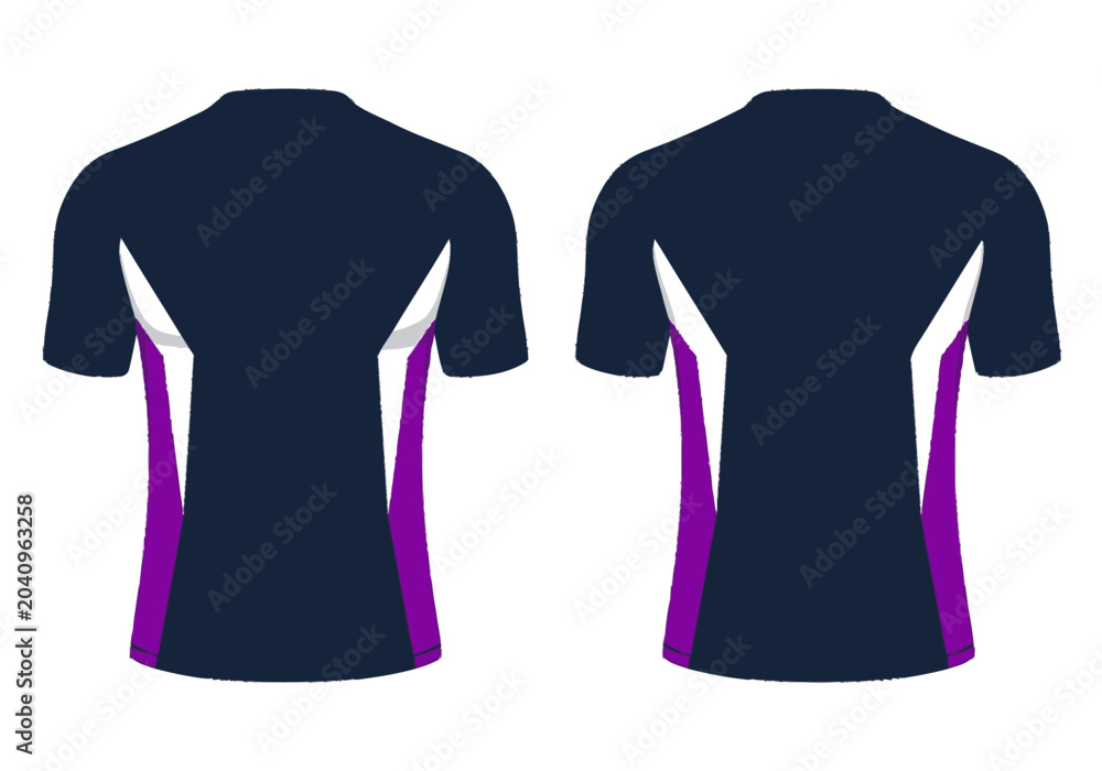 Naklejka premium Flat vector illustration of the back of a dark navy blue short-sleeve 