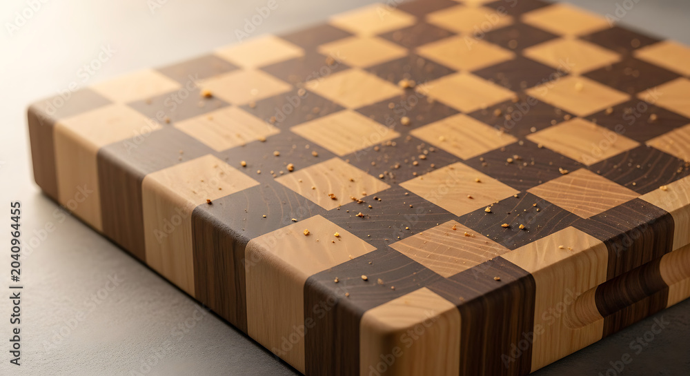 Obraz premium A beautifully crafted wooden chessboard with alternating light and dark squares.