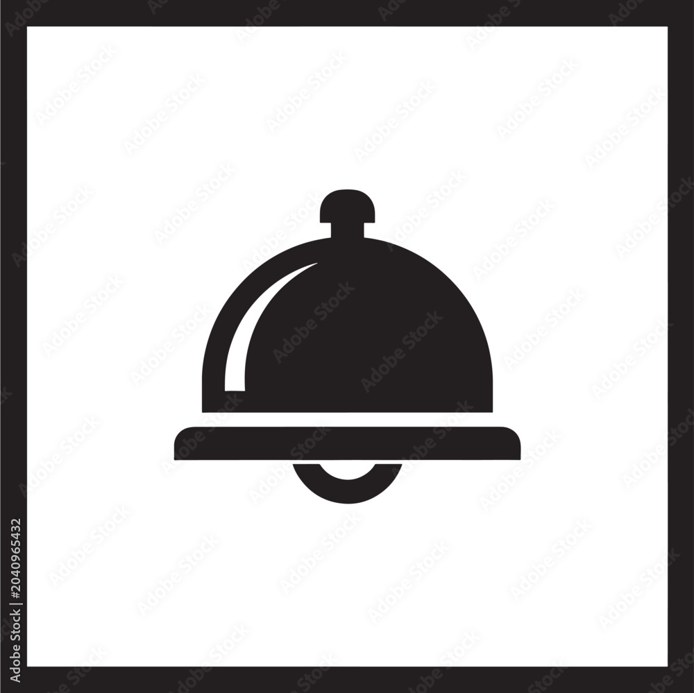 Fototapeta premium Waiter Bell Icon on White Background with Black Border Featuring Symbol, Restaurant, Service with Notification and Communication Elements For