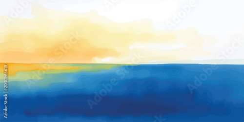 Fotografía Abstract watercolor painting of sunset over ocean horizon with watercolor painti
