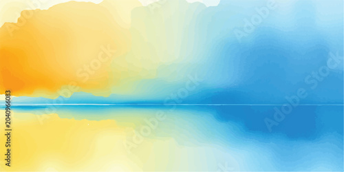 Foto Minimalist watercolor sunset horizon over calm ocean waters with watercolor abst