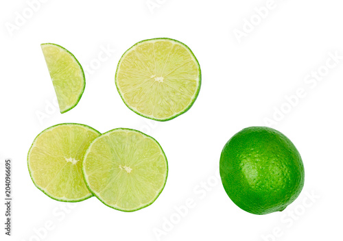 Lime slices isolated on a white background, top view