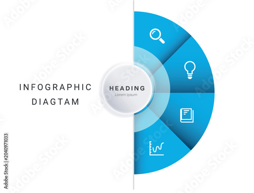 Blue Circular Infographic Diagram Template. Blue circular infographic diagram with four icon sections, central heading, and clean layout for business presentation.