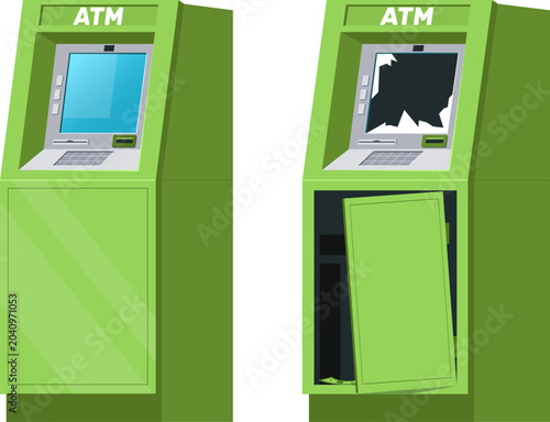 Картината върху платно Cash dispenser, intact and broken ATM