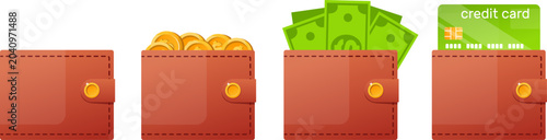 Fotografija leather wallet containing cash, credit cards and coins