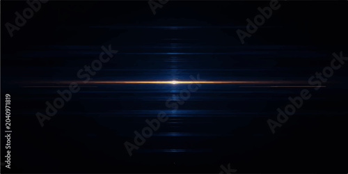 Digital illustration of anamorphic lens flare with horizontal golden line and blue ambient light