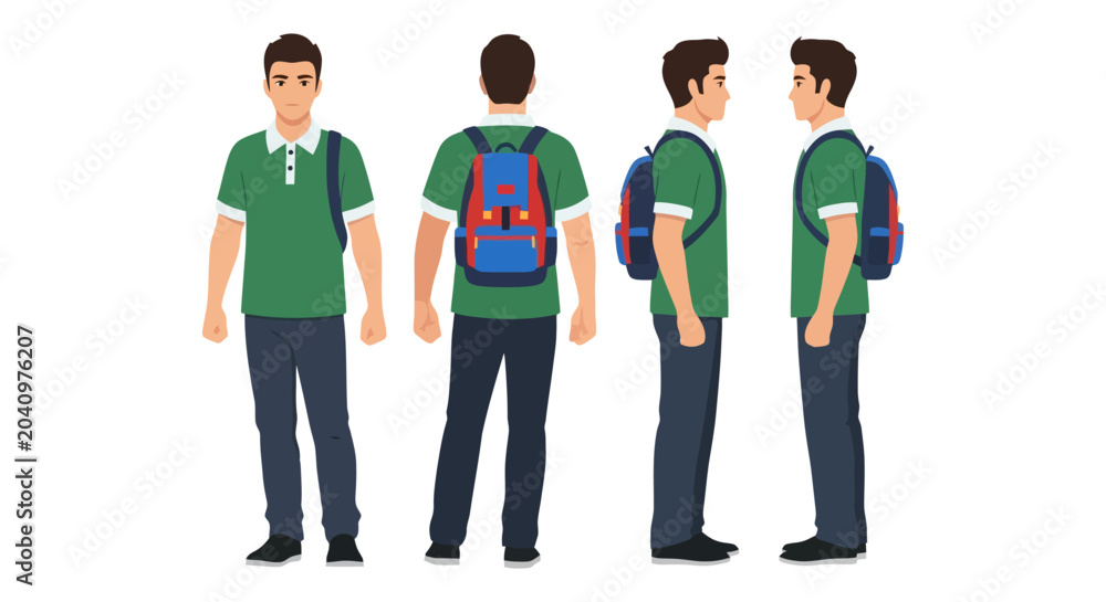 Obraz premium Student Character Set Depicting Multiple Poses for Design.