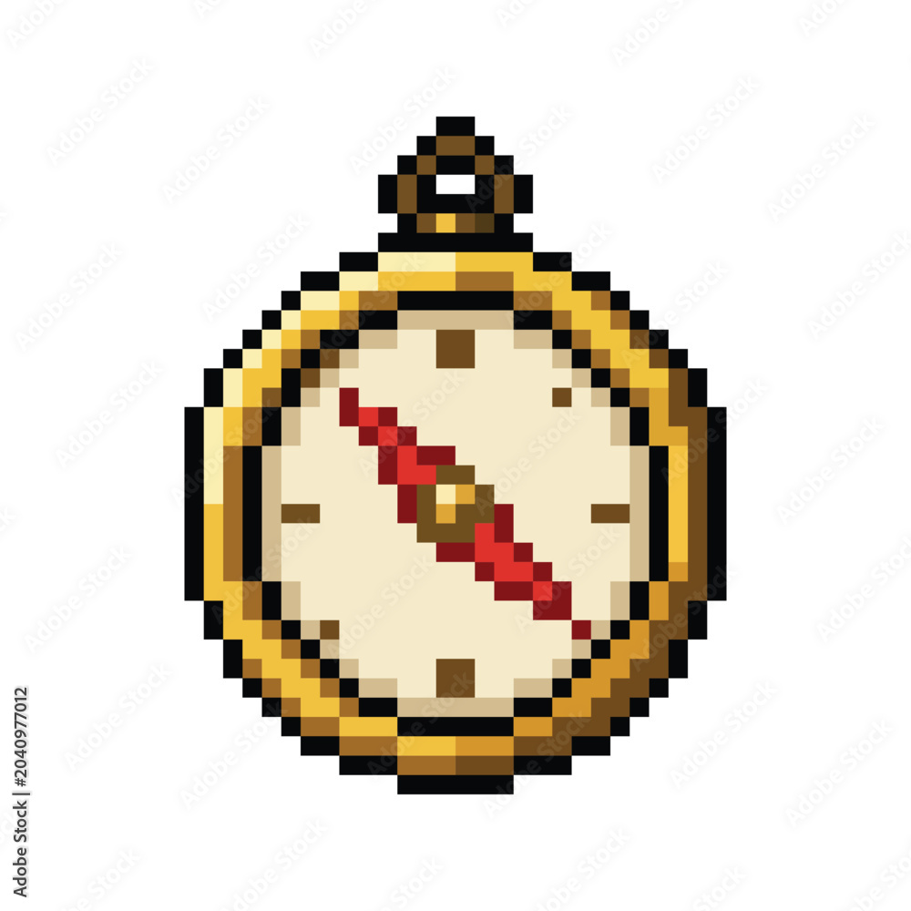 Fototapeta premium Pixel art golden compass vector illustration isolated on white