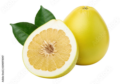 pomelo fruit photo on transparent background citrus yellow slice leaf image realistic