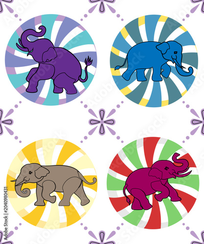 Colorful Circus Elephants Seamless Pattern Illustration