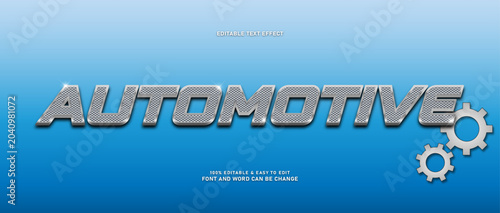 Automotive metallic silver text effect with carbon pattern and gear vector illustration