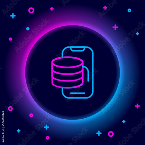 Glowing neon line Cloud technology data transfer and storage icon isolated on black background. Colorful outline concept. Vector