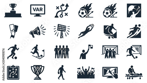 Photos Soccer gameplay icons set for football match rules referee decisions player acti