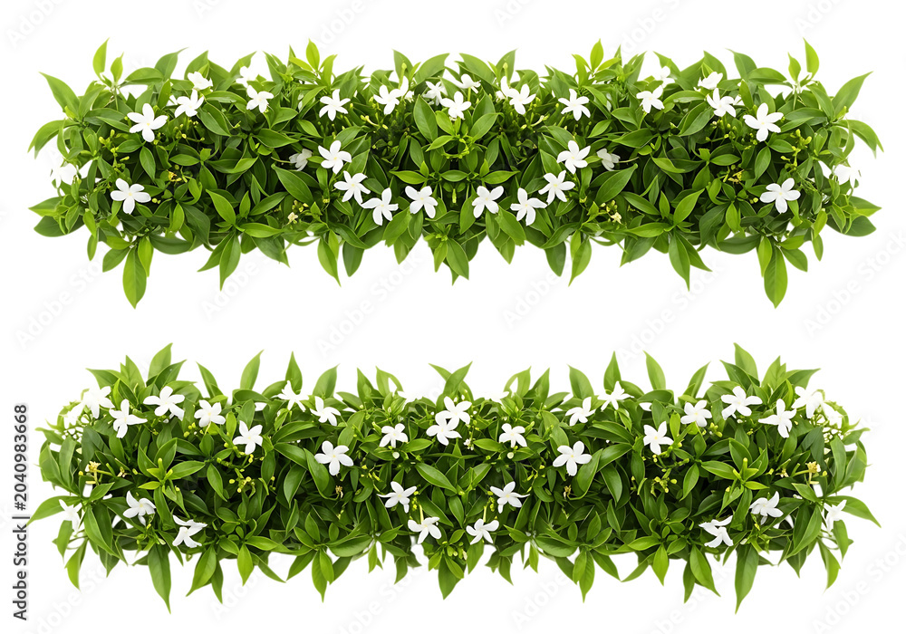 Obraz premium Two green hedges with small leaves growing in rows isolated on transparent background