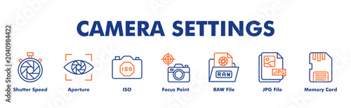 Foto CAMERA SETTINGS web banner icon vector illustration concept for business with ic