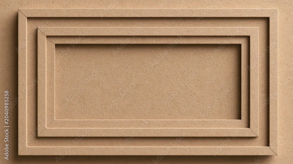 Fototapeta premium Stacked rectangular panel frames on neutral board, crisp relief edges and layered profiles convey carpentry detail, refined trim sample with minimalist architectural mood and precise composition.