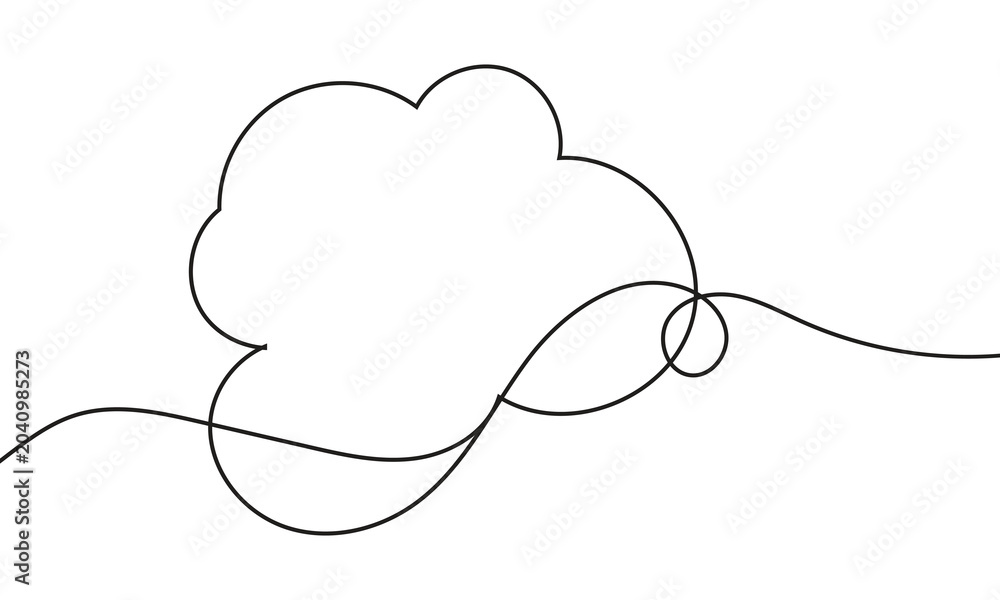 Obraz premium Cloud Landscape Continuous One Line Drawing Vector Illustration. Continuous Line Sky Cloud Drawing Design Element.