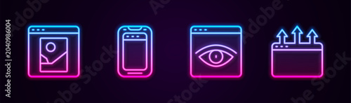 Tableau sur toile Set line Photo retouching, Mobile phone, Browser incognito window and