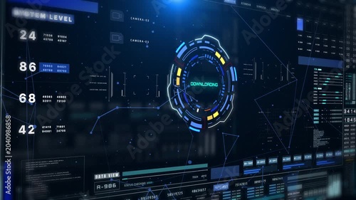 HUD futuristic spinning circle crosshair element with digital data, chart for business development, game, technology motion 4K motion