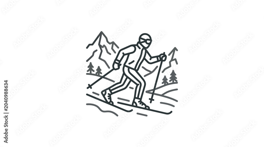 Obraz premium Cross-country skier trekking through snowy mountain trail.