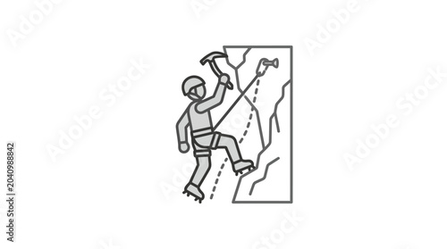 Athlete climbing an ice wall with specialized gear.