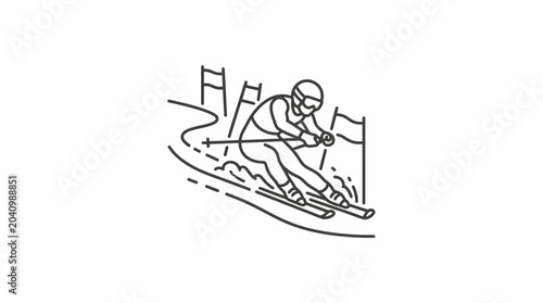 Minimalist line art of a downhill alpine skier.