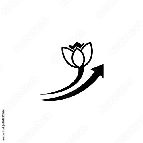 Black line art lotus flower icon.